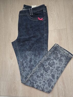 Sportalm Dark Blue Patterned Jeans with Pink Bow Size 42(eur)